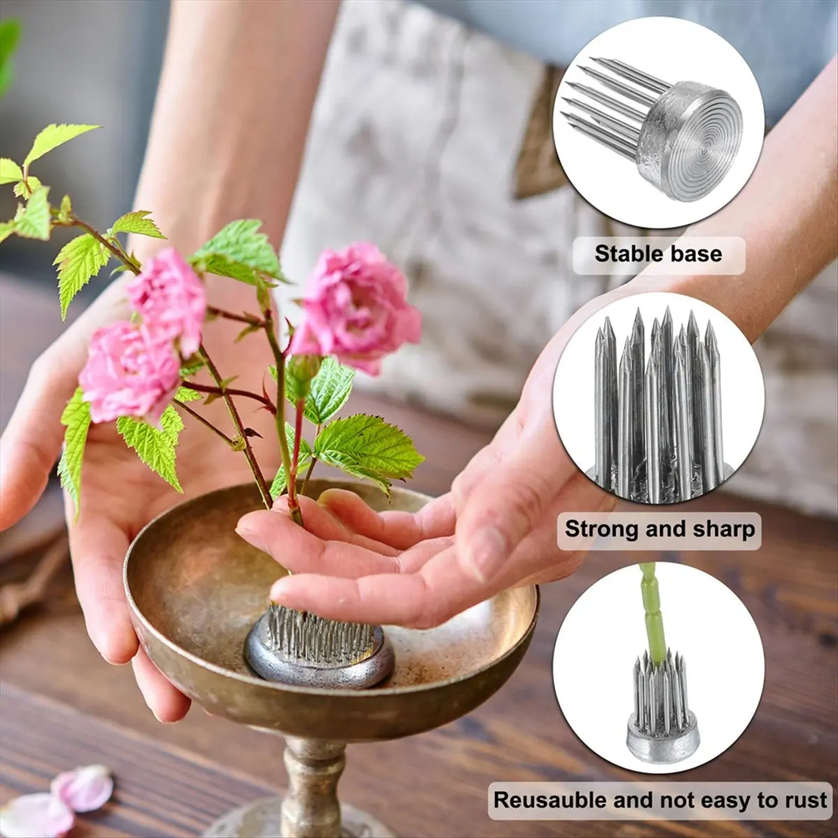 REST 12Pcs Flower Frog, Round Stainless Floral Frogs, Flower Arranger Fixed Tool Pin Frog (Silver, 0.6inch)