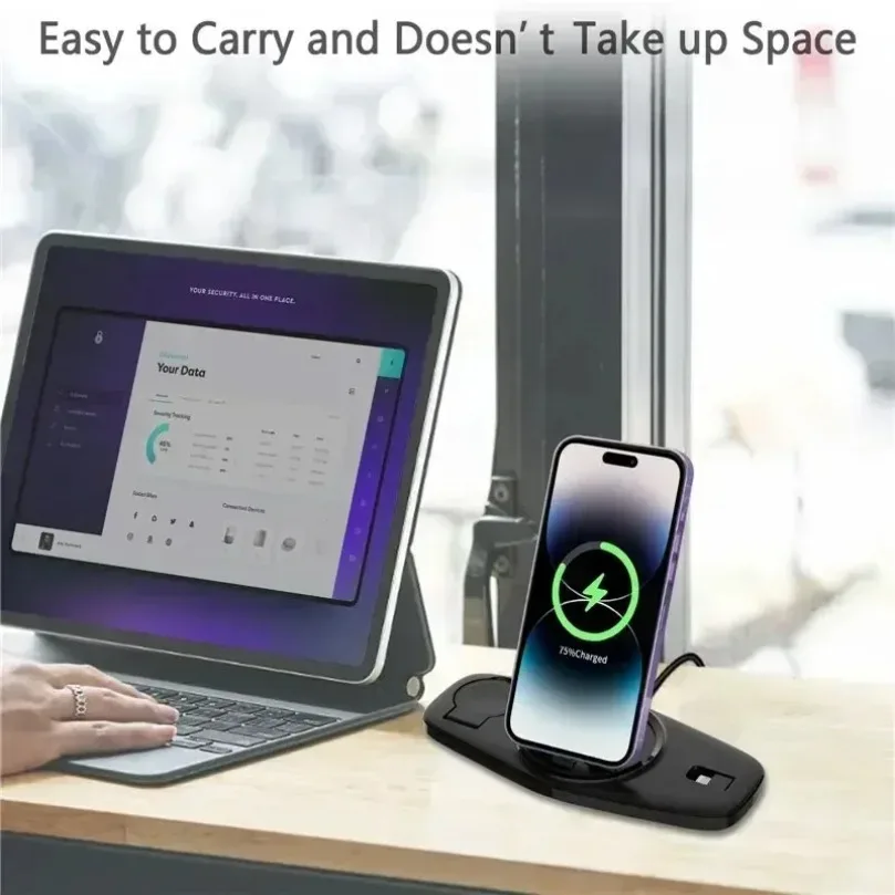 3-in-1 Schnell-Ladestation Faltbares Kabelloses Ladegerät Ständer Dock Handyhalter für iPhone 17-12 Apple Watch AirPods – Detail 33