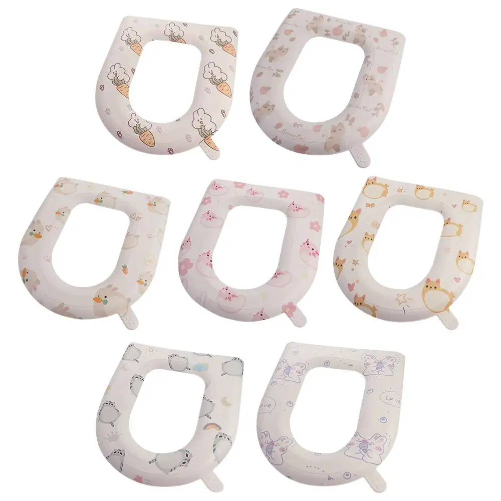 With Handle Cute Toilet Seat Cover Universal Waterproof Cartoon Closestool Mat Thicker Adhesive Toilet Pad Lavatory