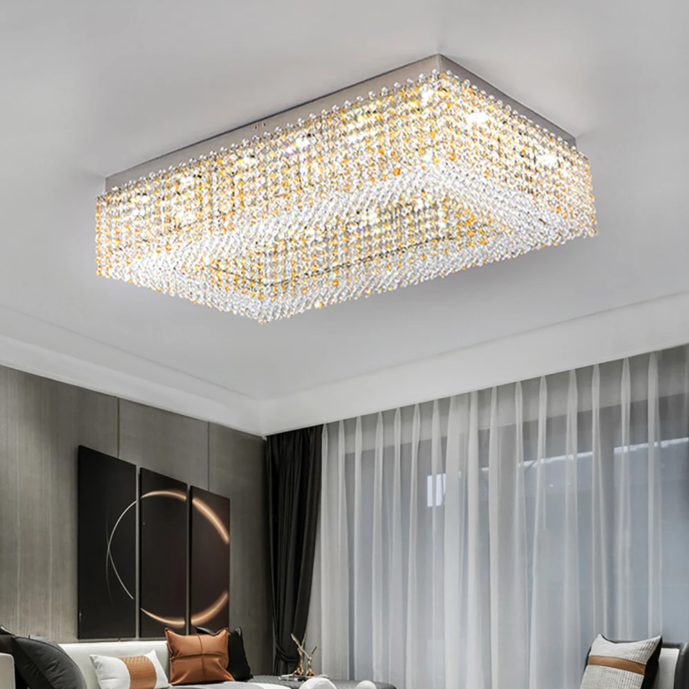 Luxury Square K9 Crystal Ceiling Light Flush Mount Chandelier for Living Room Bedroom Hotel  Home Decor Lighting Fixture