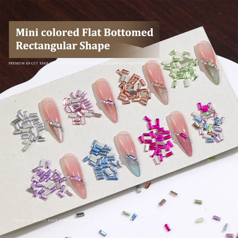 50 pçs mini arte do prego strass resina de cristal flatback diamantes retângulo brilho diy luxo manicure decoração
