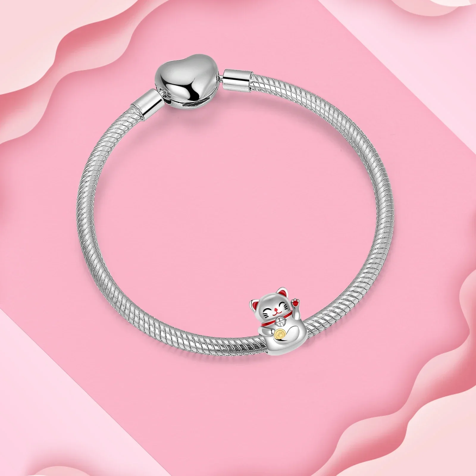 Abalorio de Plata de Ley 925 con forma de campana de gato de la suerte, accesorio compatible con pulsera Pandora Original, collar, joyería artesanal para mujer