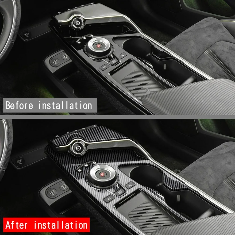 

N30R_MA 2Pcs Car Carbon Fiber Center Console Gear Shift Panel for KIA EV6 LHD