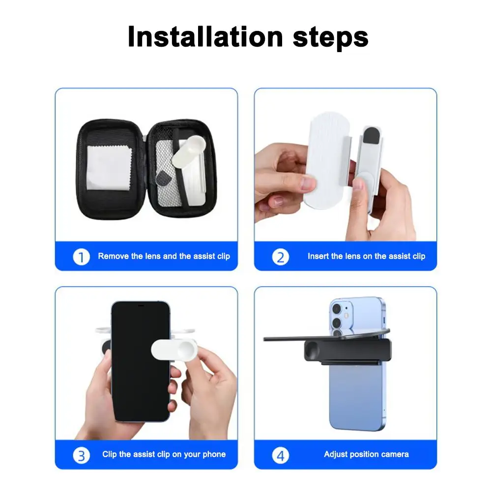 Portable Camera Mirror Reflection Clip Kit for Phone with Carrying Bag Cleaning Cloth Adjustable Phone Reflect Mirror Clip Kit