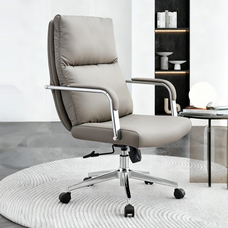 Ergonomic Leather Material Office Chair with Wheels Swivel 360° Adjustable Height Comfortable Padded Seat for Home Office