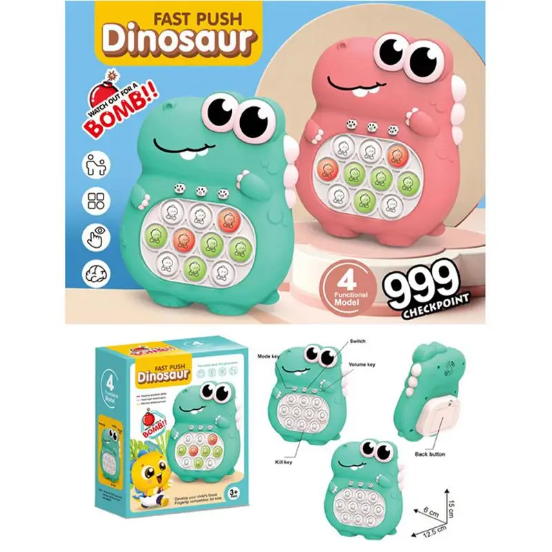 Quick Push Game Dinosaurs Design Sensory Fidget Toys With Instant Sound Feedback 4 Modes Cute Light Up Push Game Fidget Toy