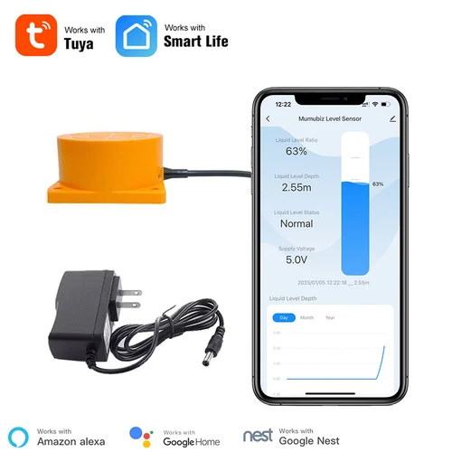Tuya-Sensor de Monitor de tanque de agua ultrasónico, WiFi inteligente, con notificación de alarma en tiempo Real, Control por aplicación IOS y Android