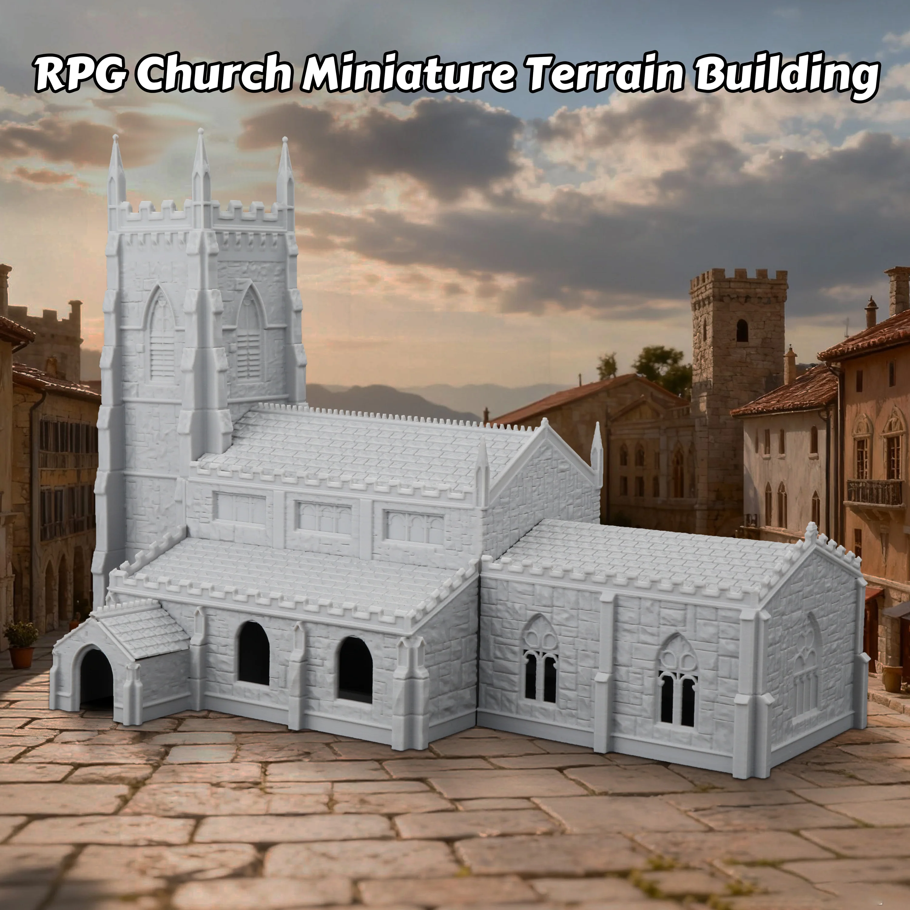 Fantasy RPG Church Miniature Terrain Building, TTRPG Gothic Cathedral Model Scenery, Modular Building Accessories for TTRPG Fans
