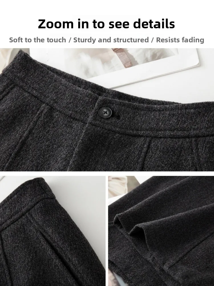 Pantaloni a coltello a gamba larga in lana con occhi profondi Autunno Inverno da donna Nuovi pantaloni a gamba dritta casual larghi a vita alta da pendolare Sle