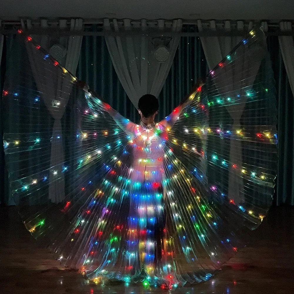 

New Belly Dance LED Wings Dance Performance Props Colorful Lighting Wings with Telescopic Sticks Belly Dance Accessories Wings