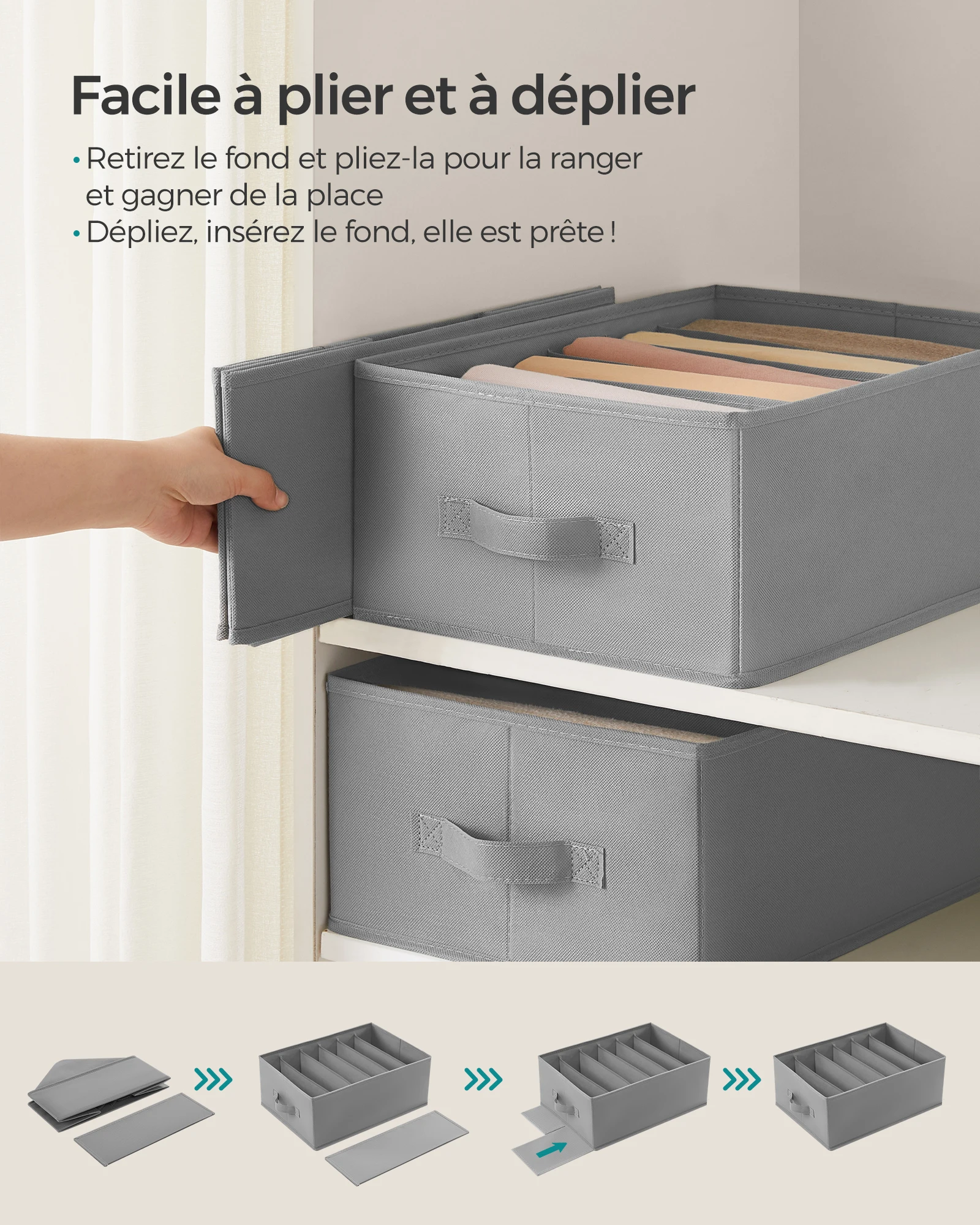 SONGMICS Set of 6 Drawer Organisers, 6-Compartment Closet Organisers, Foldable Wardrobe Clothes Organisers, 42 x 30 x 17 cm