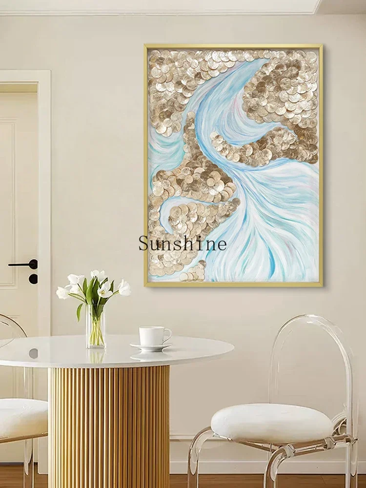 Hand-painted, high-end shell decorative oil painting, living room wall decoration hanging painting