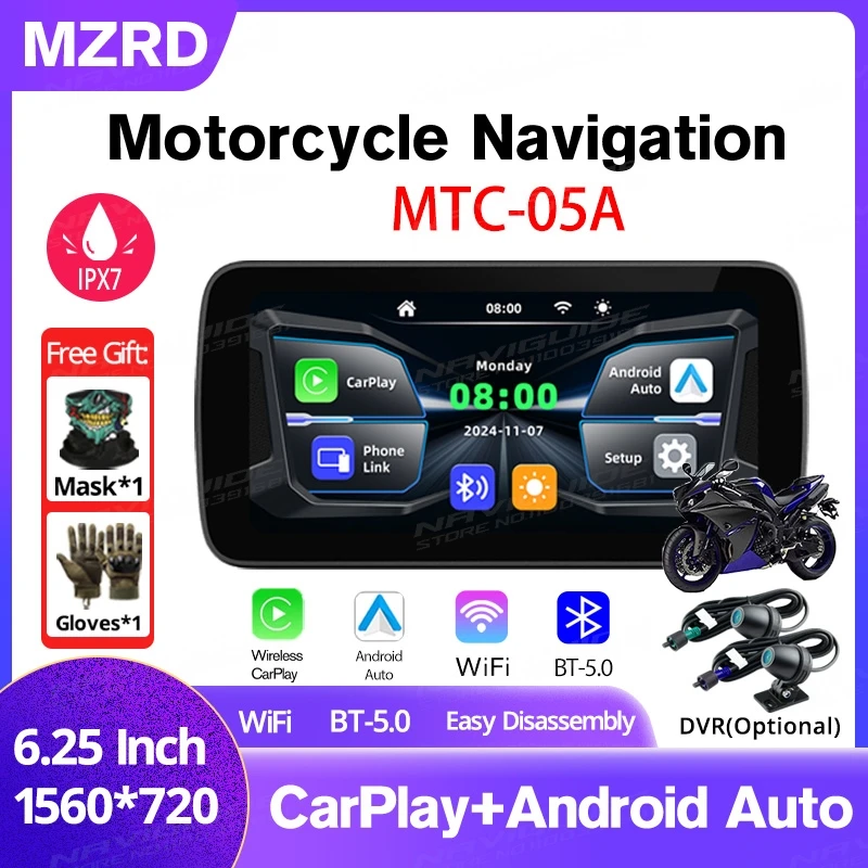 

MZRD MTC-05A Motorcycle Navigation Waterproof Screen Wireless Carplay Android Auto BT DVR Multifunctional Monitor