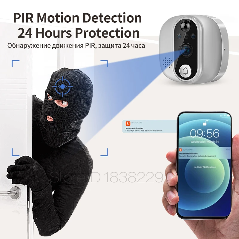 KAK Door Viewer Camera WiFi Tuya SmartLife APP 1080P Digital Peephole Eye Viewer Night Vision PIR Motion Detection Doorbell
