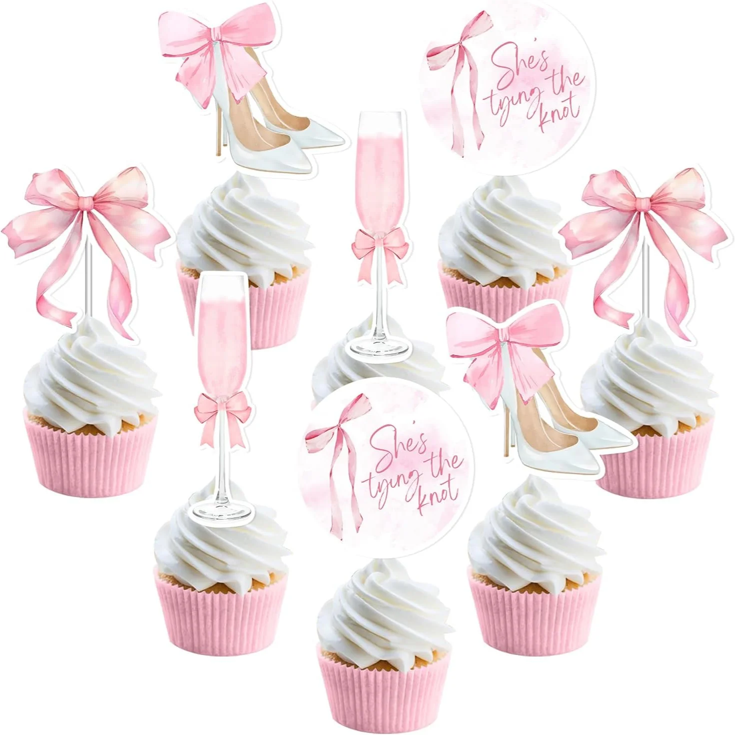 Sursurprise 36Pcs She's Tying The Knot Theme Cupcake Toppers Bridal Shower Engagement Wedding Bachelorette Party Decor Supplies