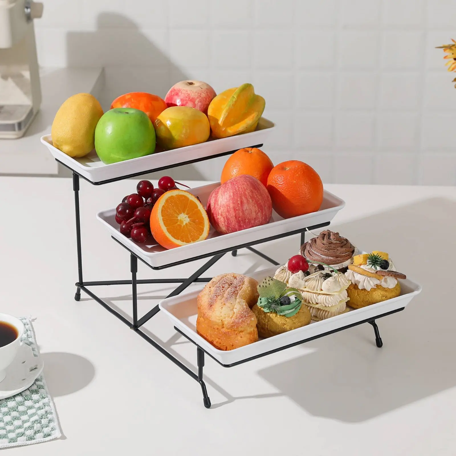 3-Tier Dessert Stand Multifunctional 3 Tier Serving Stand Triple Layer Fruit Tray Easy to Clean Tiered Dessert Tray Elegant