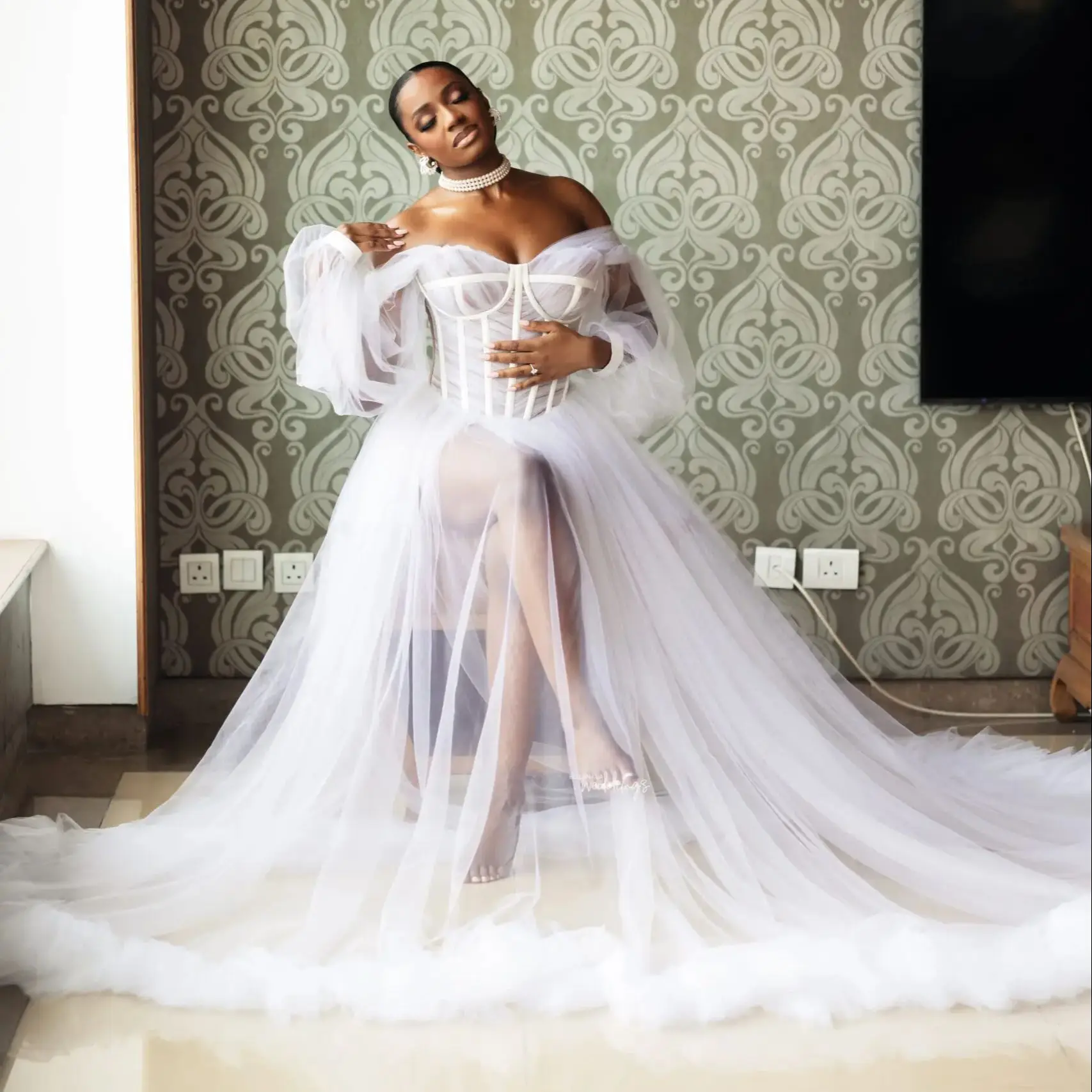 Off the Shoulder Bridal Robe Customized Long Sleeve Kimono Pregnant Party Sleepwear Women Bathrobe Nightgown Robe