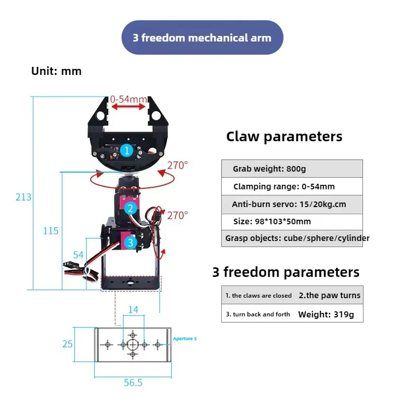 2/3/4/6 Multi-degree-of-freedom Robot Arm Servo Parallel Gripper Claw Stm32 Open Source Robotics Intelligent Cart Gripper