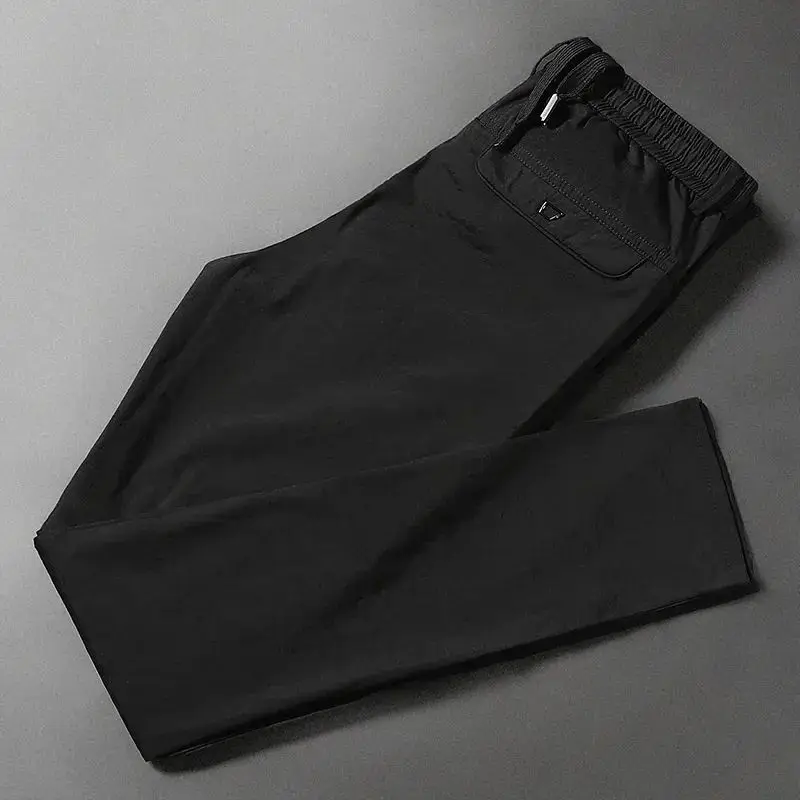 Male Clothes Fashion Solid Color Pockets Casual Pants 2023 Summer Casual Comfortable Elastic Waist Drawstring Trousers for Men