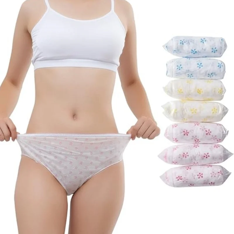 7PCS Women\'s Disposable Nonwoven Underwear Ladies Briefs Paper Printing Panties for Travel Hotel Spa Hospital Stays Emergencies