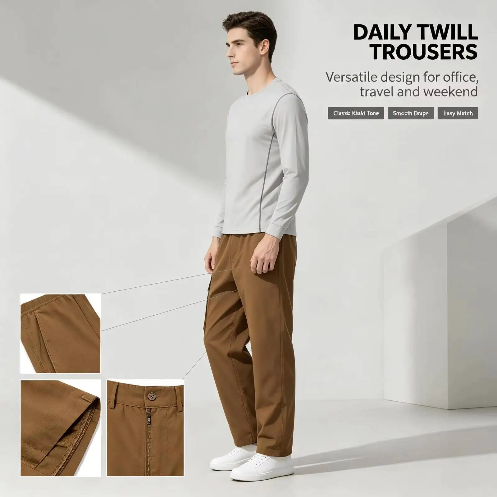New Under Armour Men's Khaki Chino Pants, Slim Tapered Fit Twill Trousers, Casual Smart Pants for Office Travel Daily Streetwear