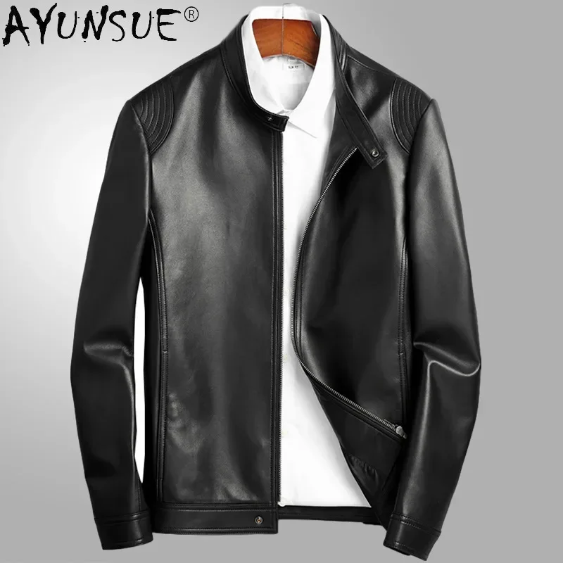 AYUNSUE-chaqueta de cuero genuino para hombre, abrigos informales de piel de oveja, ropa de primavera y otoño, Lq