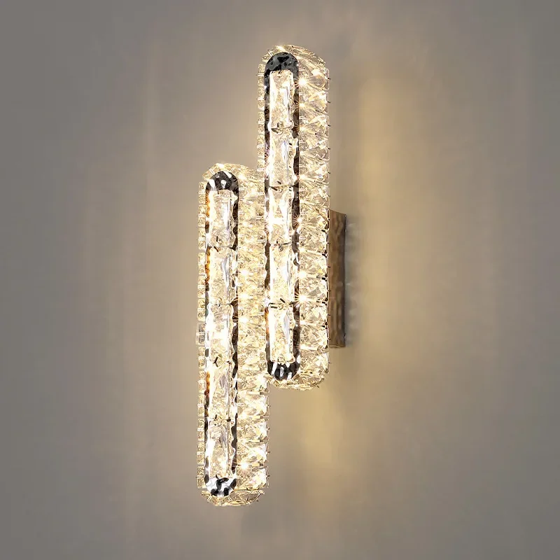 

Modern Crystal Wall Lamp Surface Mount Bedroom Aisle Parlor Dining LED Room Wall Lights Rectangle Silver Nordic Sconces