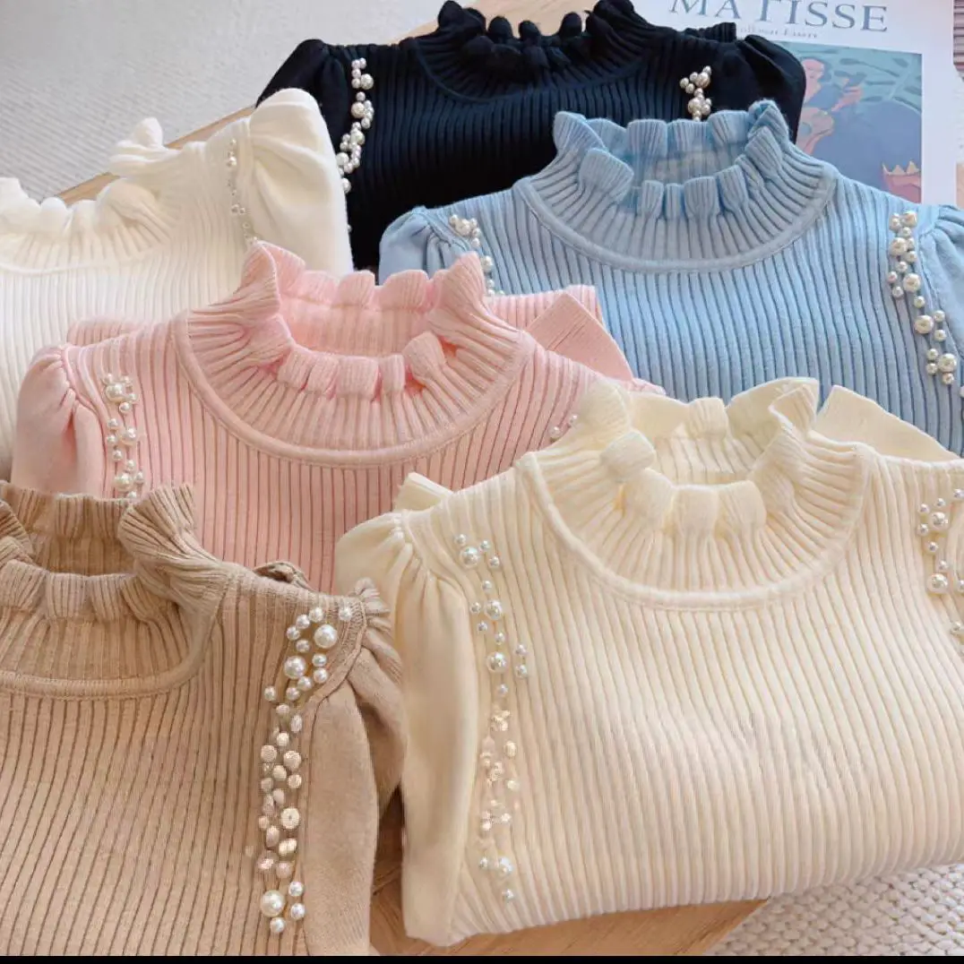 

Girls Base Half High Neck Children Top for Autumn and Winter New Outerwear Knitted Sweater Stylish Baby Princess Top