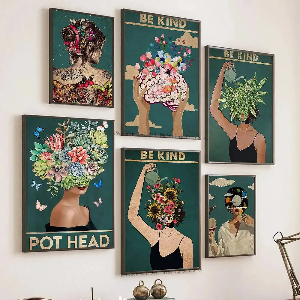 Girl Mental Health Mental Be Kind To Your Mind Posters Living Room Bar Cafe Quality Canvas Vintage Style Comics Painting Art Hom