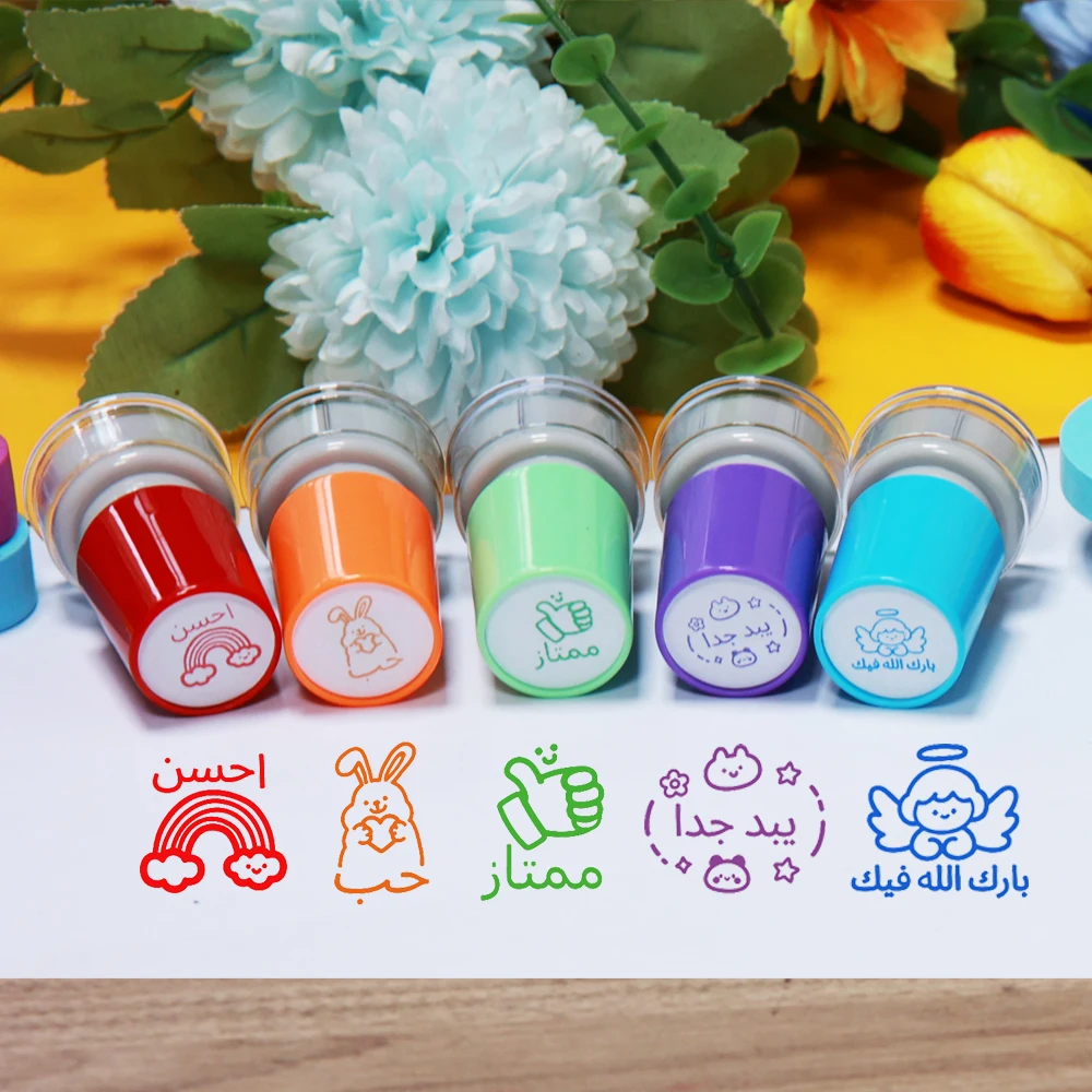 5 sets of colorful Arabic teacher self-Arabic seals, the best, excellent and well-done round teacher seals, for classroom gradin