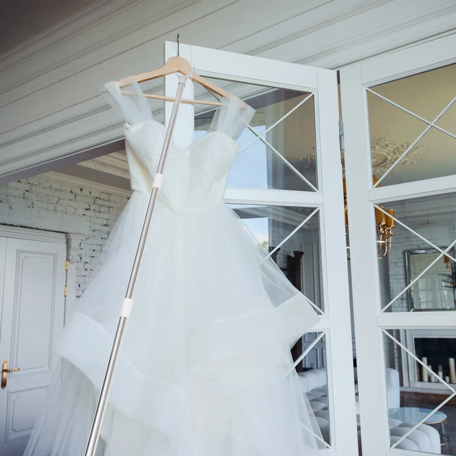 عمود حبل غسيل من سبائك الزنك قابل للتعديل، شوكة خياطة، حاجز ملابس قابل للربط، قضيب التقاط، للاستخدام المنزلي لكبار السن