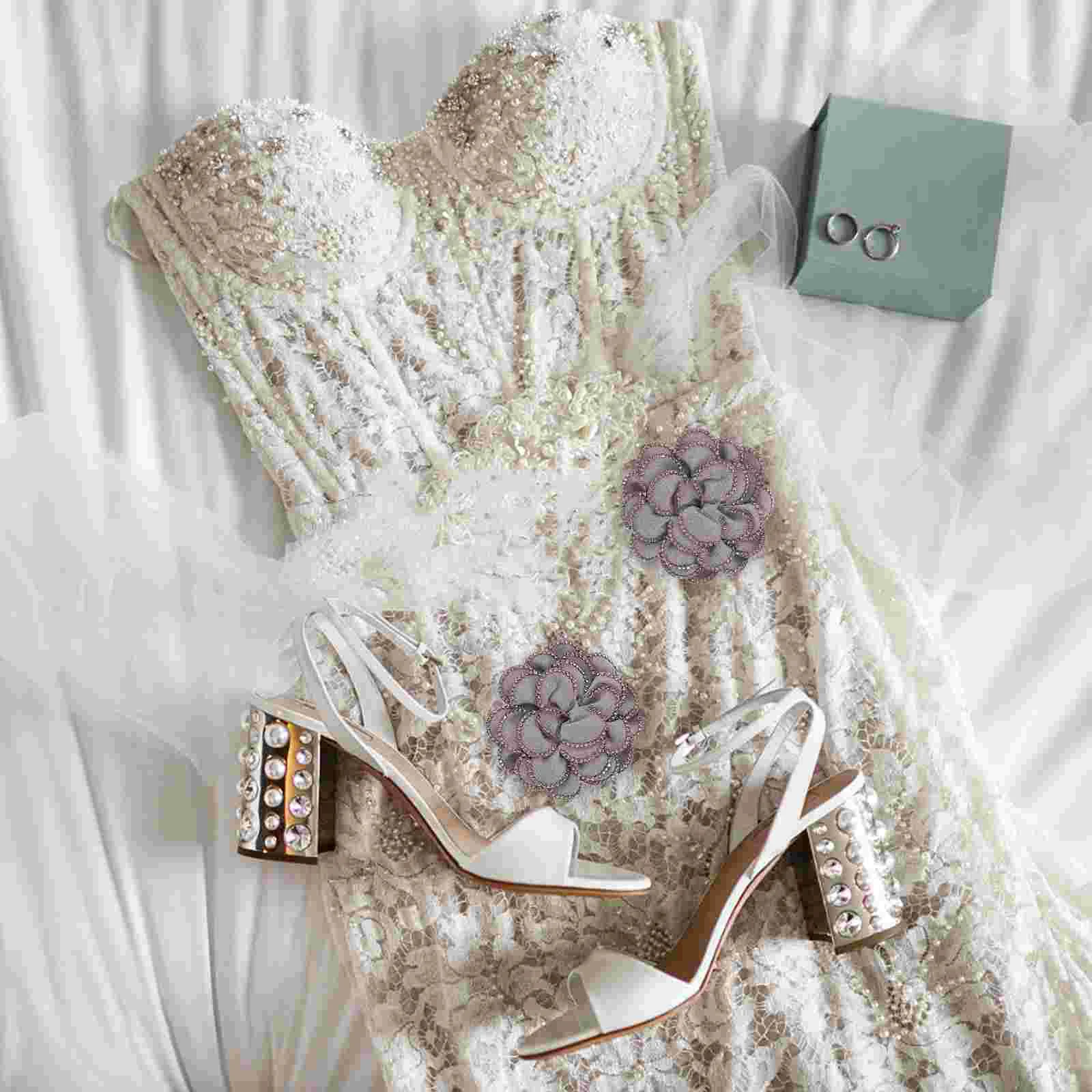 2Pcs 이동식 라인 석 구두 꽃 웨딩 신부 클립 액세서리 회색 브로치 장식 ShoeDecorations