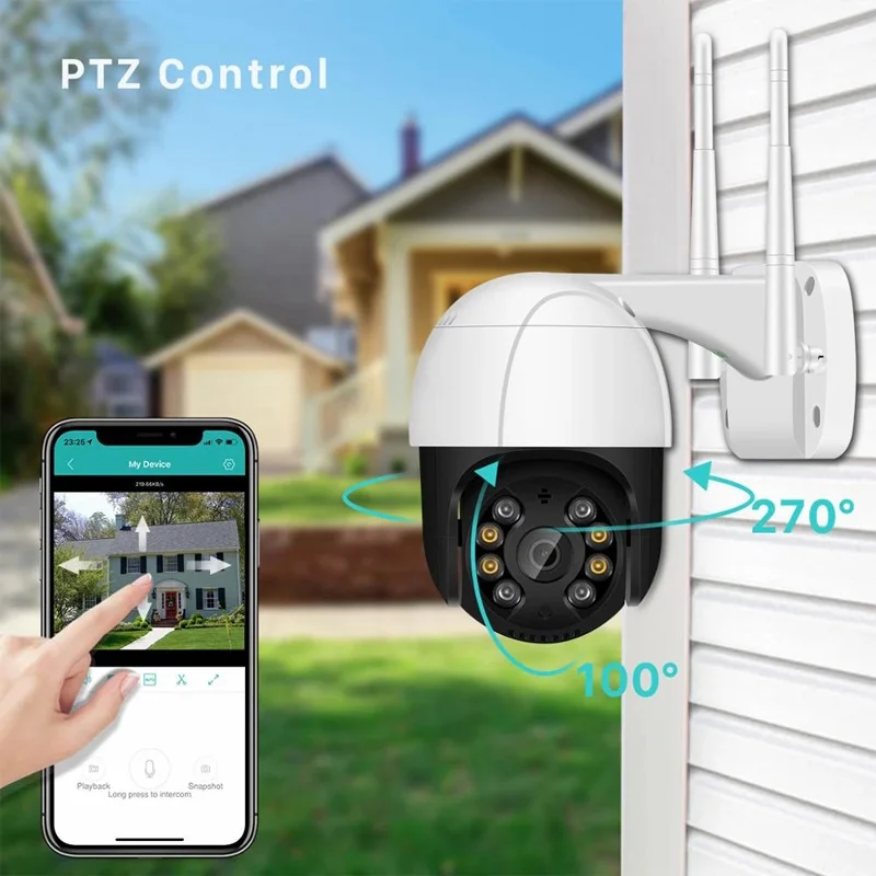 Two-way Voice Color Night Vision 1080P PTZ Wifi IP Camera Outdoor Rainproof 4X Digital Zoom AI Human Tracking HD Wireless Camera