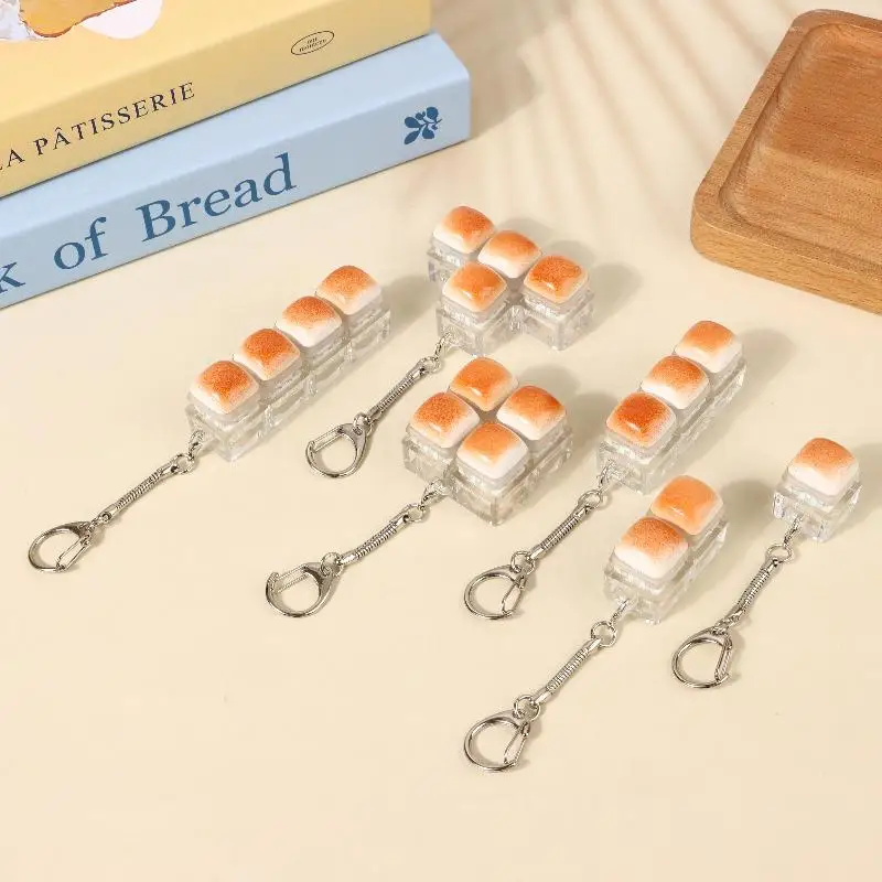 Creative Bread Keyboard Keychain Mechanical Keyboard Decompression Toy Keyring Bag Pendant Fidget Button Finger Toys