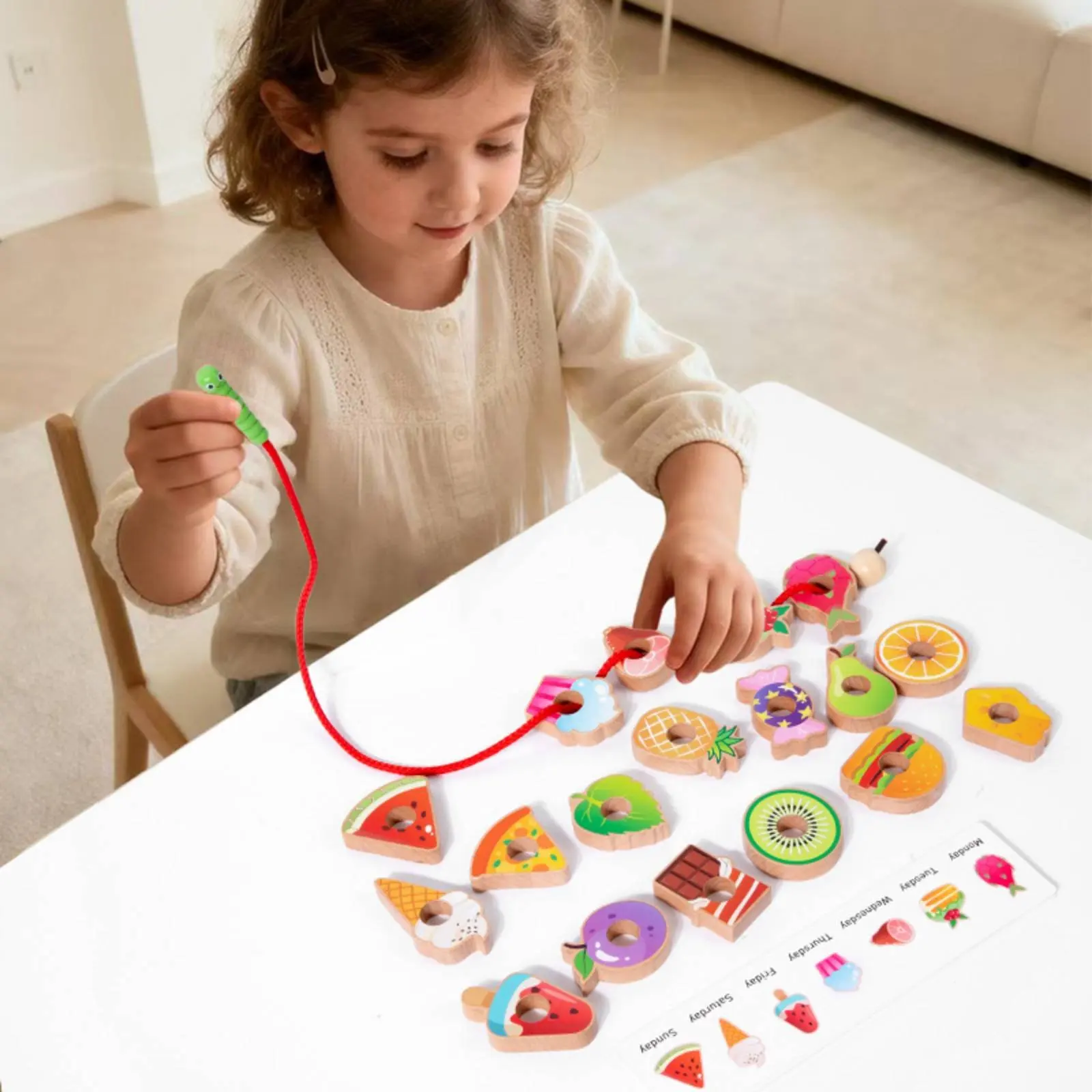 Wooden Caterpillar Lacing Game Hand-Eye Coordination Caterpillar Threading Toy Kids Bead Threading Set Colorful Educational