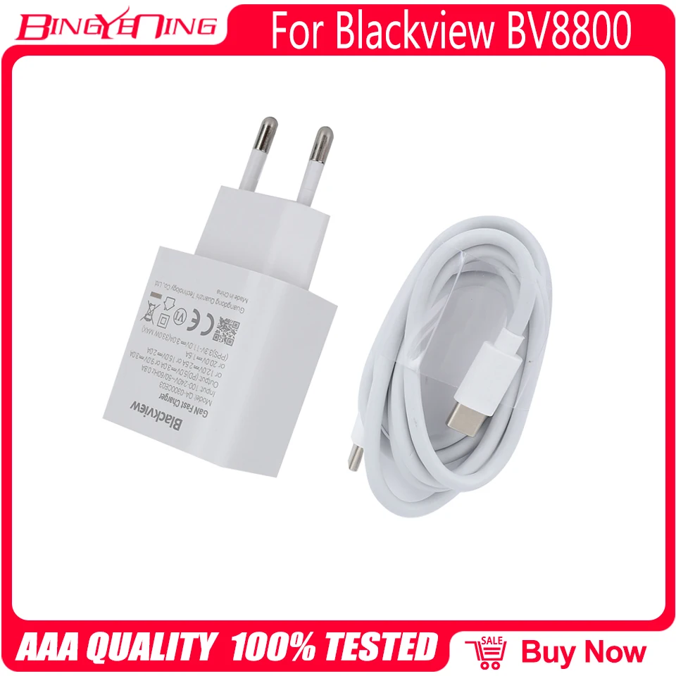 Original GaN Fast Charger For Blackview BL9000 Pro BV8800 BL8800 Pro EU Plug Travel 5V3A TPYE-C USB Cable Data Line