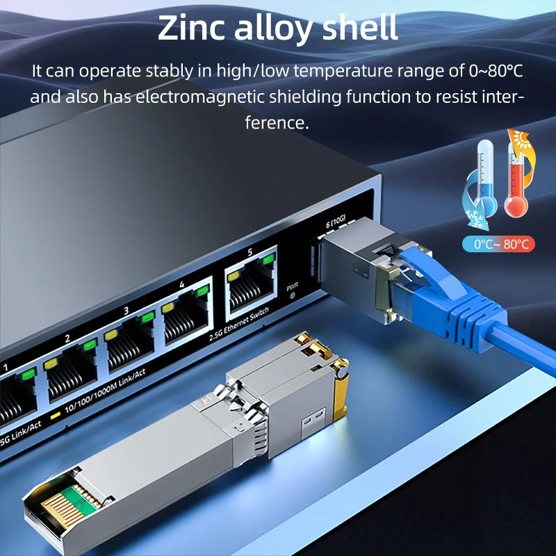 جهاز إرسال واستقبال 1.25/2.5/5/10GBASE-T SFP، وحدة SFP إلى RJ45، 10G Copper RJ45 SFP+ وحدة لـ Cisco Ubiquiti UniFi Mikrotik Meraki