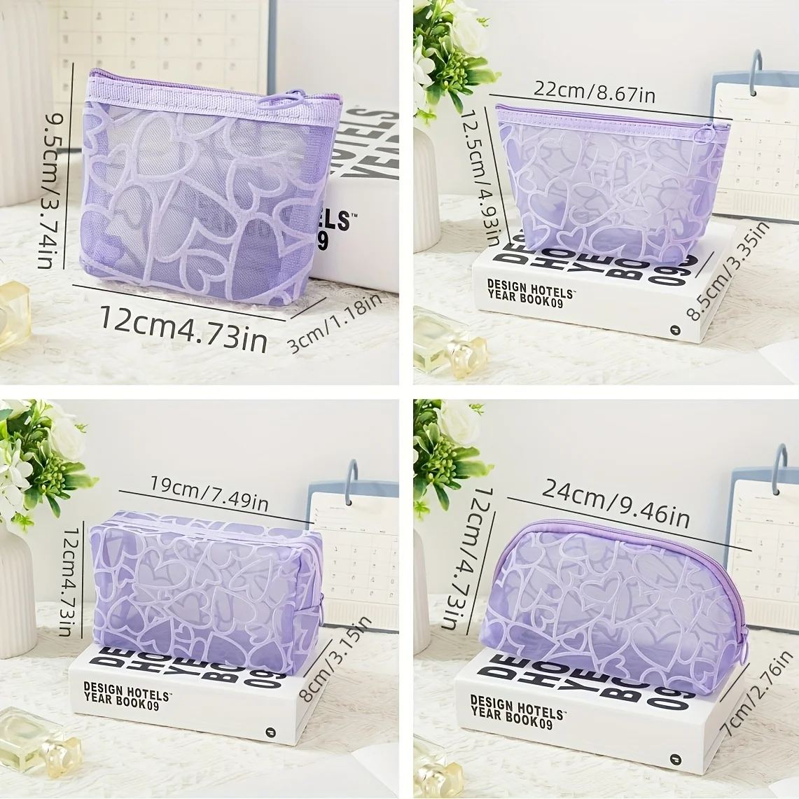 One new style plush embroidered large heart net-sheen makeup bag, storage bag, portable travel makeup and toiletry bag