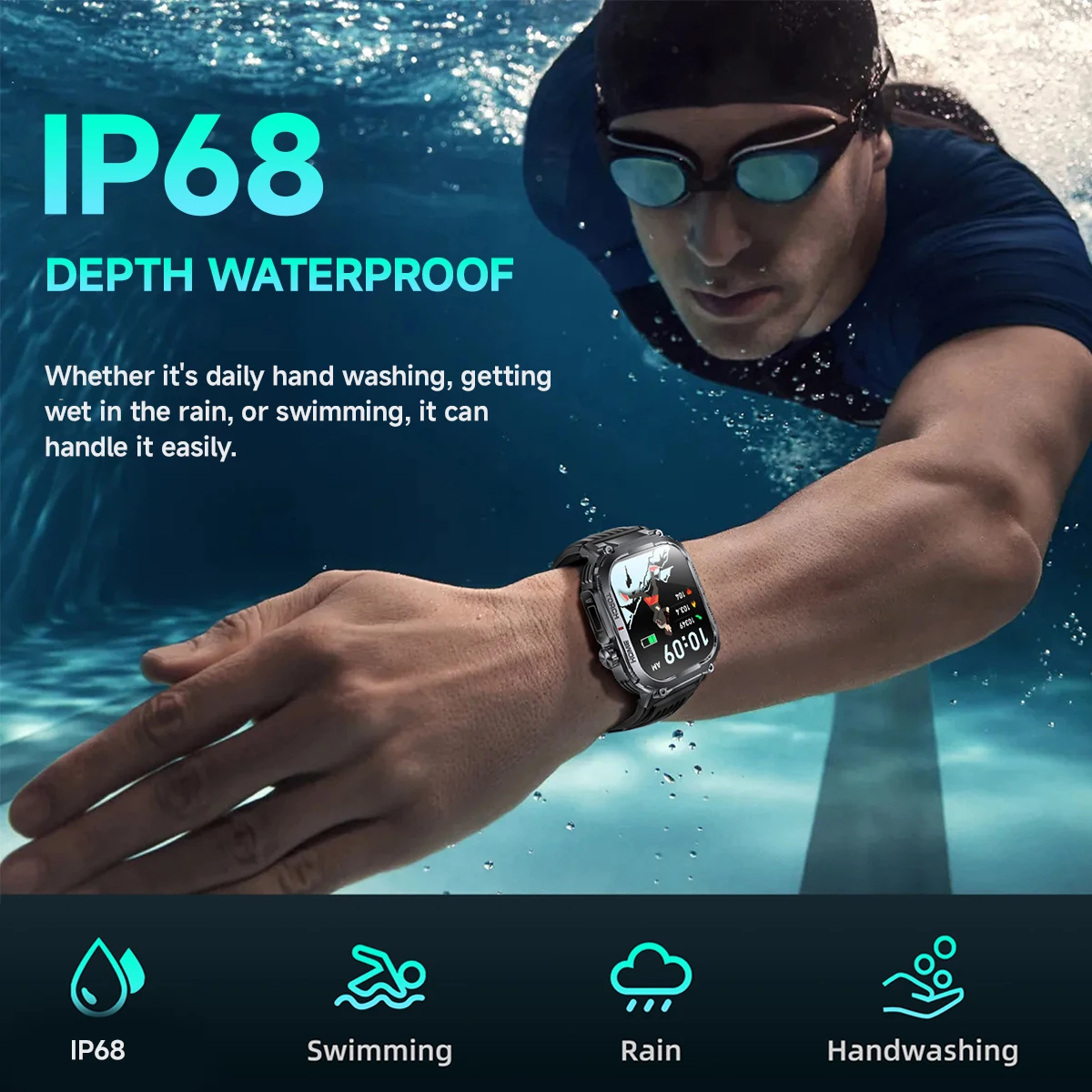 SIMSONLAB New Smartwatch For Men LED Flashlight Bt Call  24/7 Health Monitoring Man Outdoors Sports IP68 Waterproof