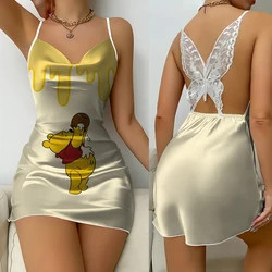 Summer women's new Winnie the Pooh cartoon women's print comfortable spaghetti strap nightdress luxury pajamas sexy nightdress