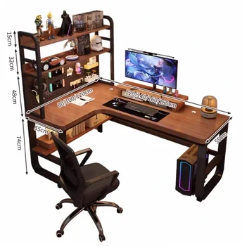 ファイル引き出しと電源付きのホームオフィスデスク、LED付きゲームデスク、コーナーコンピューターデスク、66インチ