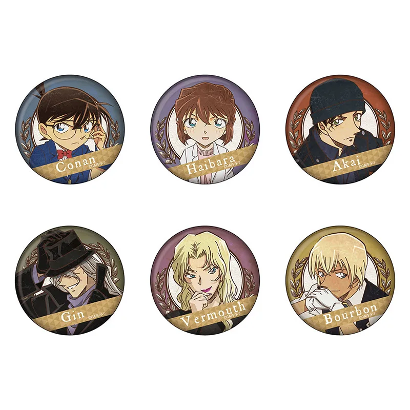 

Набор значков аниме «Детектив Конан», металлическая булавка Шерлок Холмс, Ai Haibara Akai Shuichi Amuro Tooru, джин, водка, коллекционный подарок
