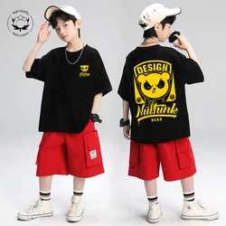 Summer Children's Clothing Fun Cartoon Print T-shirt Boys Girls Short Sleeve Top Fashion Street Style 100%Cotton Tees Children's