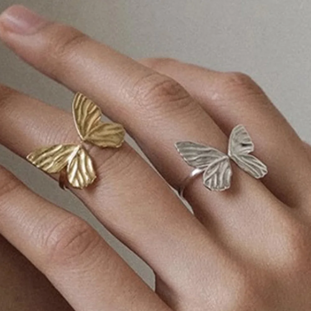 BF CLUB 925 Sterling Silver Gold Butterfly Rings for Women Fashion Geometric Vintage Handmade Irregular  Ring Party Gifts