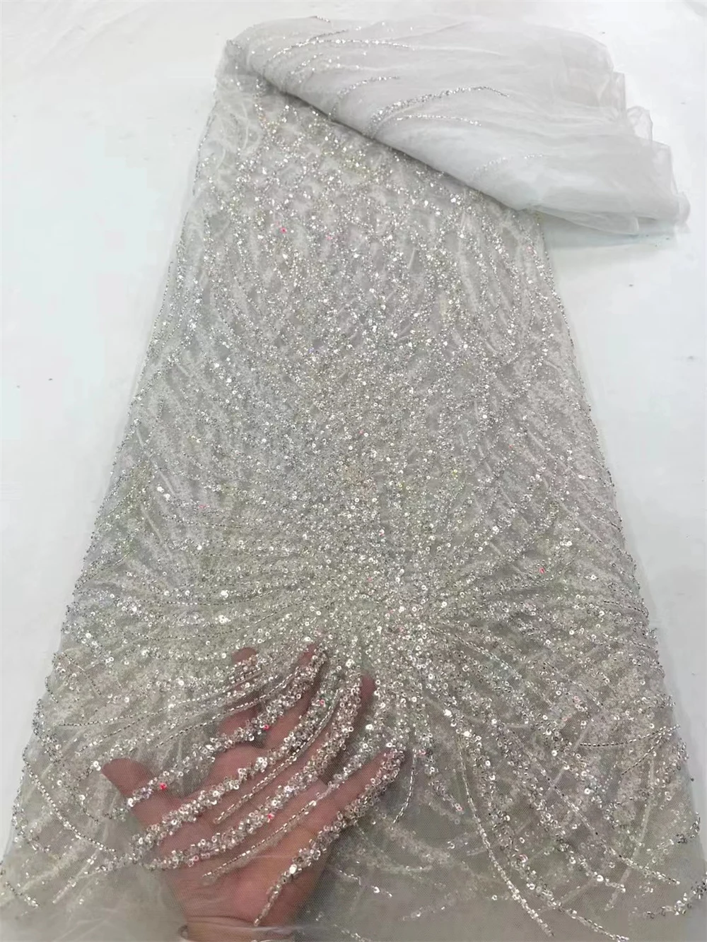 2023 Luxury French Tulle Net Lace with Sequins and Beads African Nigerian Embroidered Lace Fabric Lace Fabric for Sewing