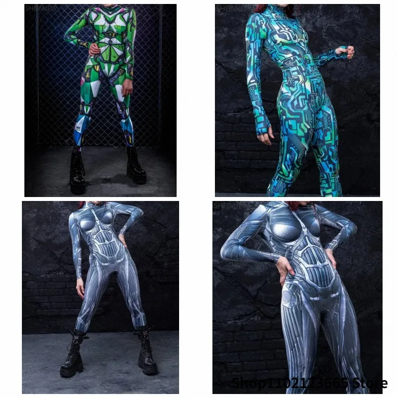 2026 Cyberpunk Neuer Bodysuit 3D-Digitaldruck Erwachsenen-Cosplay-Jumpsuit Halloween-Spiel-Party-Kostüm Weibliches Cosplay-Outfit