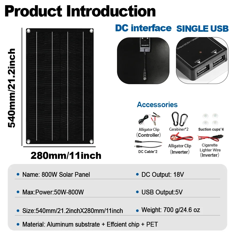 SOECOPO 10000W Home/Camping Backup Solar System Complete Kit Dual12V/24V To 110V/220V Inverter 100A Controller 800W Panel