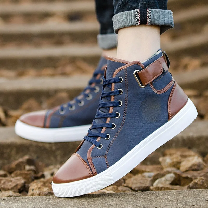 Fashion Autumn Winter Male Footwear Patchwork Flats sneakers  High Top Men Shoes Canvas Men Casual Shoes BIG Size uio90