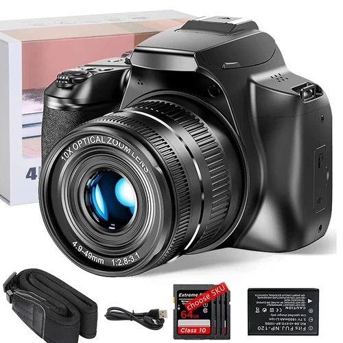 사진 및 비디오용 디지털 SLR 카메라, 유튜브용 전문 카메라, 플래시, 4K 64MP, 10X 광학 줌