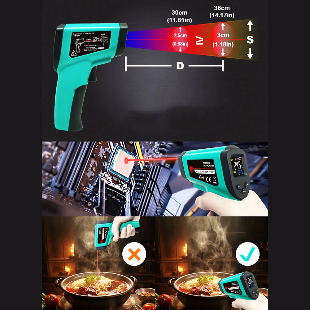 Color Screen Infrared Thermometer Handheld Pyrometer Infrared Thermometer Accuracy 2 for Or 2 C Response Time 500ms